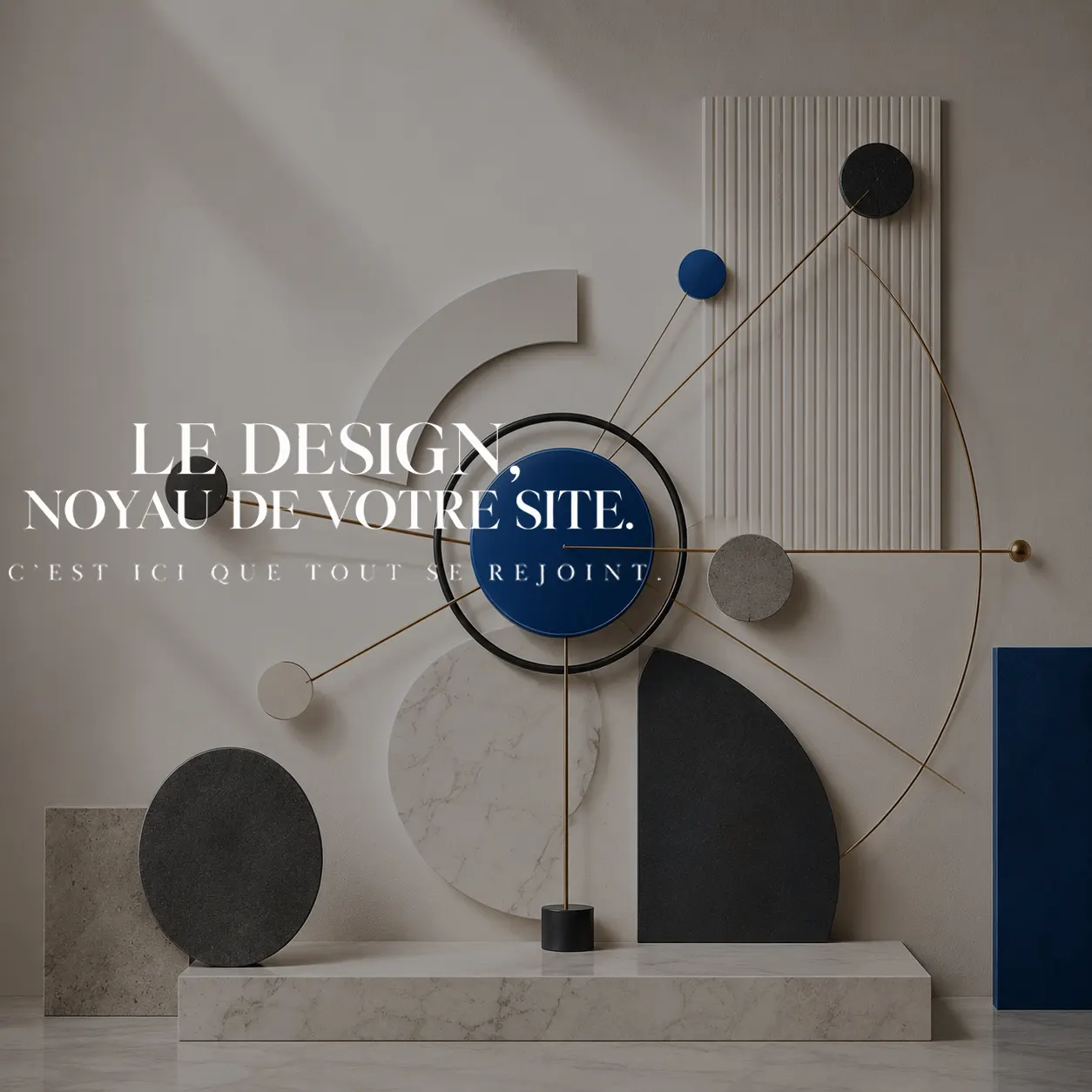 Composition graphique illustrant le design comme noyau central d’un site internet.