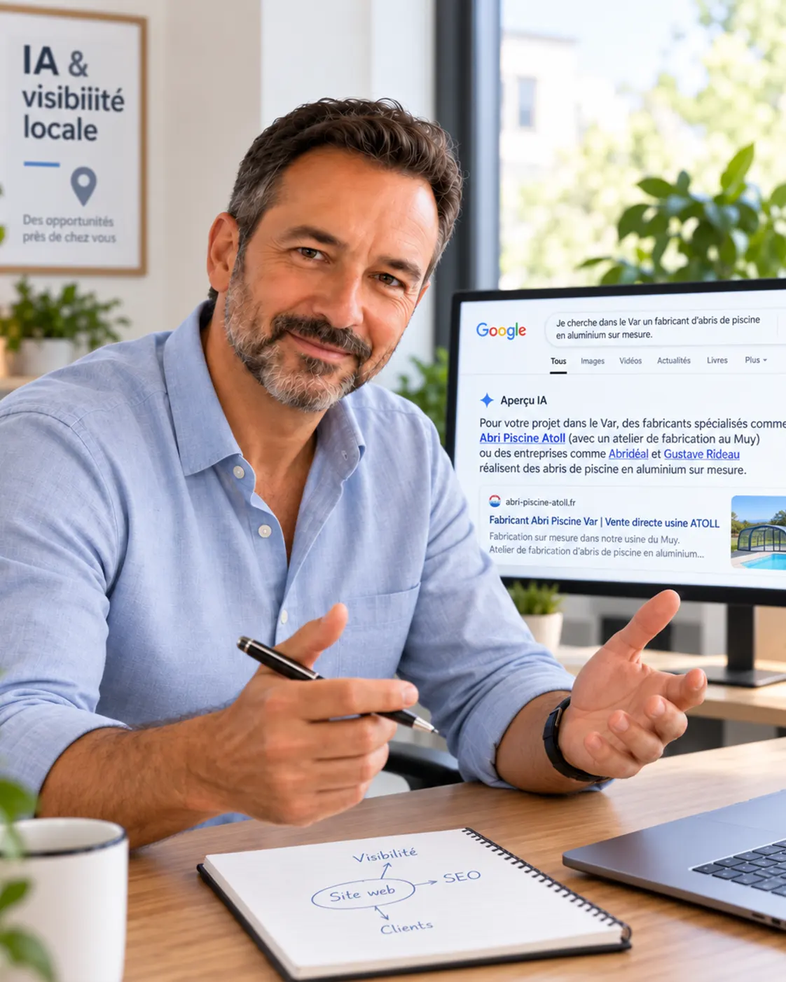 Consultant en référencement local travaillant sur la visibilité d’un site sur Google et dans les réponses assistées par l’IA.