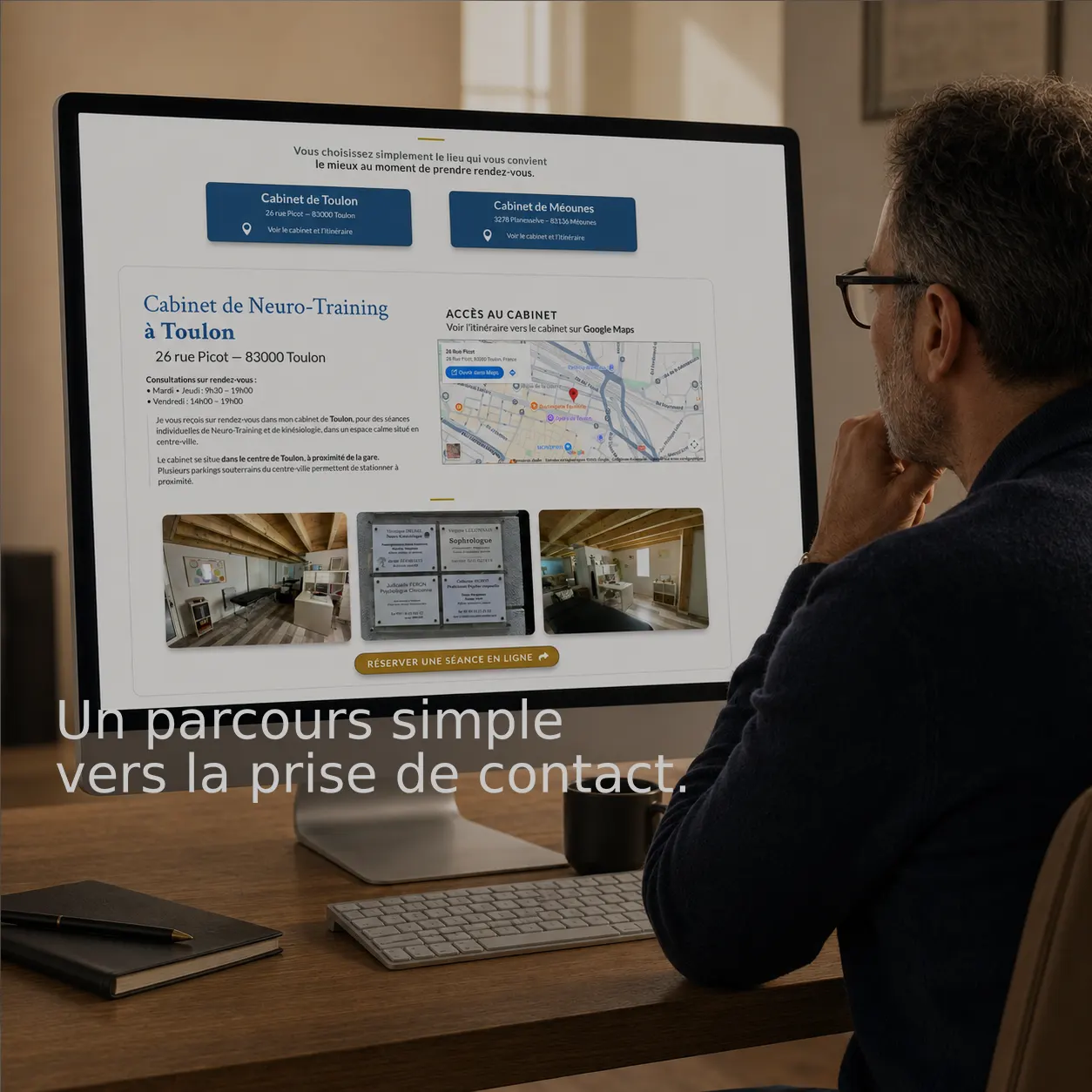 Un parcours simple vers la prise de contact : informer, rassurer, orienter puis laisser le choix au bon moment.
