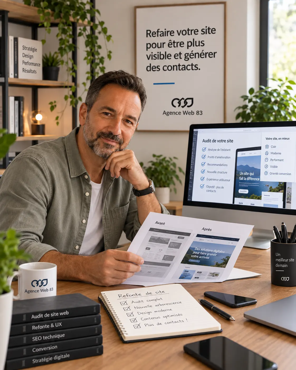 Consultant Agence Web 83 présentant l’audit et la refonte d’un site internet